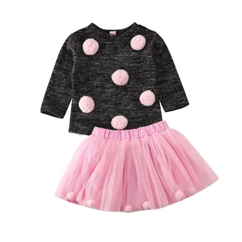 0-4Y Cute Baby Toddler Mazulis Meiteņu Drēbes, Uzstādīt Rudens Silts Adīts T krekls + Tutu Svārki Pom Pom Tērpiem Meiteņu Kostīmi
