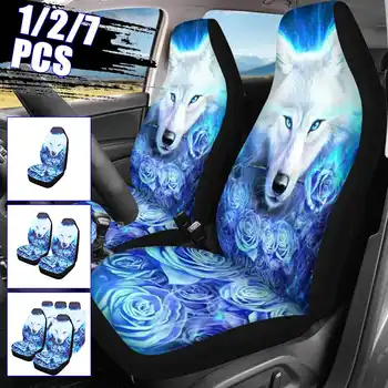 1/2/7PCS Automašīnu Sēdekļu Pārvalki 3D Dzīvnieku Vilks Universāla Drukāšanas Automašīnas Sēdekli Uzstādīt Aizsargs Sēdekļa Spilvena Pilnībā Segtu Lielāko Auto