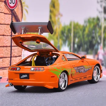 1:24 Sakausējuma Lējumiem Simulācijas Automašīnas Modelis Bērniem Rotaļlietas Bērniem JADA 1995. gadam Toyota supra Apelsīnu Atvērta Brūce, Sporta Auto Transportlīdzekļa