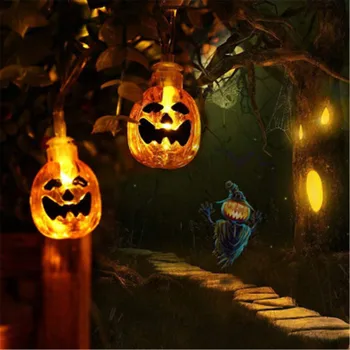 1.5 M Halloween LED String Gaismas Ķirbju Šausmu Galvaskausa Spider Gaismas Spoku Festivāls Rotājumu Puse Akumulatora dekors Gaismas Karstā Pārdot