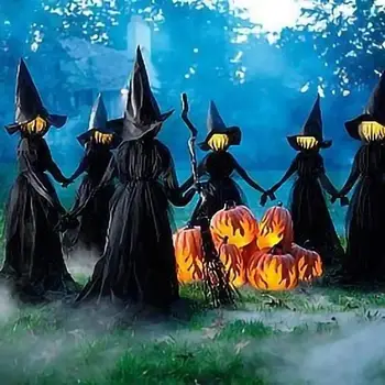 1.7 m Gaismas-Līdz Raganas ar Stabiem Halloween Rotājumi, Āra Turot Rokās Kliedz Raganas Skaņas Aktivizēts Sensors Dekori