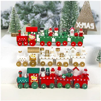 1 GAB. Jaunu Ziemassvētku Vilciena Krāsots Koka Ziemassvētku rotājums Mājās ar Santa lācis Ziemassvētki bērnu rotaļlietas, dāvanu, rotājumu jaunā gada Dāvanu