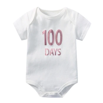 100 Dienas 0-3 Mēnešu Bērnu Zīdaiņu Bodysuit Vēstuli Baby Boy Girl Apģērbu Komplekti Baltu Kokvilnas Bērnu Vasaras Drēbes Jumpsuit Tērpiem