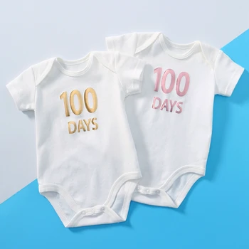 100 Dienas 0-3 Mēnešu Bērnu Zīdaiņu Bodysuit Vēstuli Baby Boy Girl Apģērbu Komplekti Baltu Kokvilnas Bērnu Vasaras Drēbes Jumpsuit Tērpiem