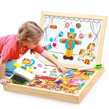 100+Gab. Koka Daudzfunkciju Bērniem, Dzīvnieku Puzzle Rakstot Magnētisko Zīmēšanas Tāfeles Tāfeles Mācību Izglītības Rotaļlietas Bērniem