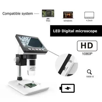 1000X 4.3 Collu Digitālais Mikroskops HD 1080P Elektronisko Darbvirsmas Lodēšanas Elektronisko Lupa Teicam Stikla Atbalstu 10 Valodās