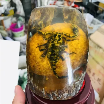 100mm Dabas dzintara kristāla iekšpusē cirsts scorpion gem apdare
