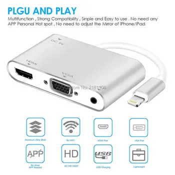 1080p 8 Pin Interfeiss HDMI, VGA Ligzdu, Audio, Video TV Adaptera Kabeli Pārveidotājs iPhone X 8 7 7Plus 6 6S iPad Sērijas