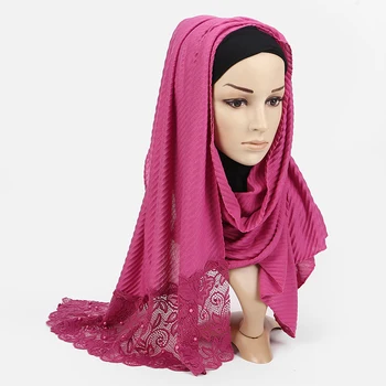 10pc/daudz Jaunu Šalli Francija Vienkārša Kroku Šalle Pērļu Malām, Hijab Rieva Musulmaņu Cietā Šallēm Ilgi Muffler Modes Šalles