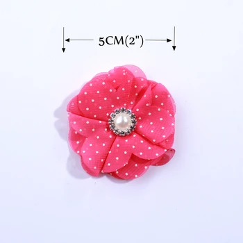 10PCS 5CM Modes Dot Šifona Auduma Ziedi Galvas Valkāt Izšūta Ziedu Kleitu Galvassegu U Pick Krāsu