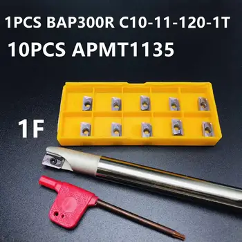 10PCS APMT1135 M2 karbīda pagrieziena rīks + 1GB 10mm frēzēšanas BAP300R C10-11-120-1T virsmas CNC frēzēšanas instruments