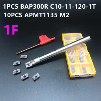 10PCS APMT1135 M2 karbīda pagrieziena rīks + 1GB 10mm frēzēšanas BAP300R C10-11-120-1T virsmas CNC frēzēšanas instruments