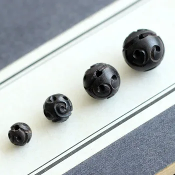 10pcs/daudz Dabas Black Sandalkoka Distances Pērles 6mm 8mm 10mm 12mm Engarved Piekariņi Budas Koka Krelles Atrast DIY Rotaslietu izgatavošana