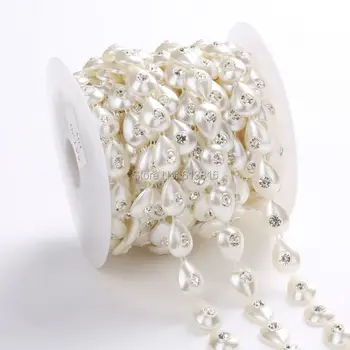 10yards/daudz Ziloņkaula Flatback Pērles DIY ķēdes apģērbu ražošanas materiāliem pieņemšanas Rhinestones pērle ķēdes Spīdīgu produktiem, krelles, ķēdes