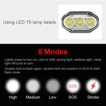 1200LM Velosipēdu Gaismas 3*T6 LED Kalnu Velosipēds Priekšā Gaismas 5200mAh USB Lādējamu MTB Lukturu Road Bike 5 Režīmi Velo Lukturi