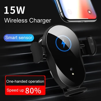 15W Bezvadu Automašīnas Lādētājs Ātrās Uzlādes Viedo Sensoru Tālruņa Turētājs iPhone xs Automātiskās Spriegošanas Auto Mount Qi Bezvadu Lādētāju