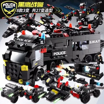 162pcs-825pcs Pilsētas Policijas iecirkni, Auto Blokus Pilsētas SWAT Komanda Kravas automašīnu Māja Bloki Armijas Diy Rotaļlietas Zēniem Bērniem