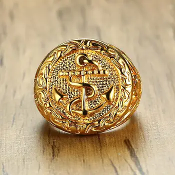 18k zelta krāsa titāna, nerūsējošā tērauda enkura gredzeni vīriešu modes atdzist rotaslietas bijoux piederumi puse dāvanas izmēri 7,8-13