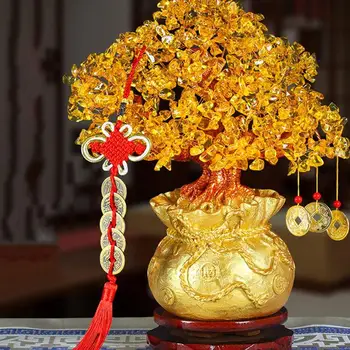 19cm Dabiskā Kristāla Laimīgs Koks Naudas Koks Rotājumi Bonsai Bagātību, Veiksmi Feng Shui, kas Rotājumi, Mājas Dekoru(ar Zelta Monētām un Bāzes)