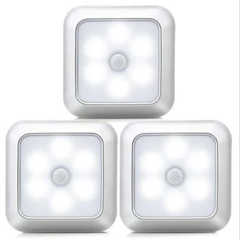 1gb LED PIR kustības sensoru gaismas akumulatora LED nakts gaisma, ko izmanto garderobes kāpnes apgaismojums mājas koridora sudraba korpusa nakts lig