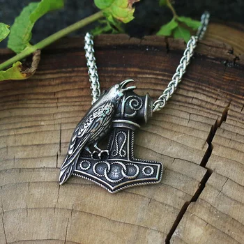 1gb vīriešiem nerūsējošā tērauda viking raven kulons Ziemeļu Pagānu vīriešiem kaklarota Raven ir Mjolnir āmuru