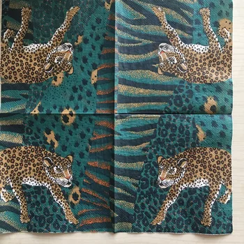 20 3-kārtu vintage galda salocīts dzīvnieku print salvetes papīra leopard zilās krāsas dekupāža kāzas, Ziemassvētku dekori galda salvetes