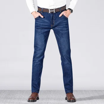 2019. gada Rudens Pavasara Vidum Svara Vīriešu Modes Džinsi Biznesa Gadījuma Stiept Slim Jeans Džinsa Bikses Klasiskās Vīriešu Bikses