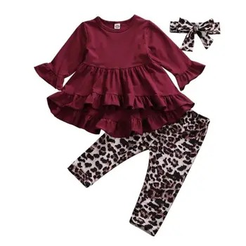 2019. gada Rudenī Jaunu meiteņu tērpiem, Zīdainis, Mazulis Baby Girl Leopard Apģērbs, Drēbes, T-krekls Top Kleita+Garās Bikses Kopa 3pc