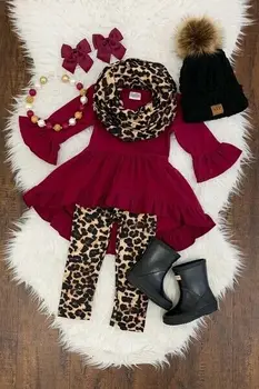 2019. gada Rudenī Jaunu meiteņu tērpiem, Zīdainis, Mazulis Baby Girl Leopard Apģērbs, Drēbes, T-krekls Top Kleita+Garās Bikses Kopa 3pc