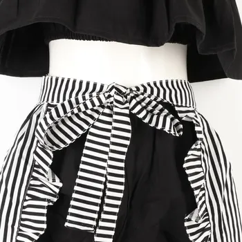 2019. gada vasaras ins bērnu apģērbu komplekti meitenēm viena pleca, top +melnas bikses + svītrains apakšā apmetnis 3 gab., kostīmi bērniem, apģērbu