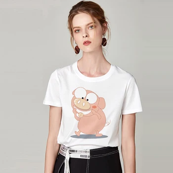 2019 Jaunu Kawaii dzīvnieku cūku T Krekls Sievietēm Drukāt Harajuku Tshirt Sieviete Baltā Vasaras modes T-krekls Atpūtas Topi korejas Drēbes