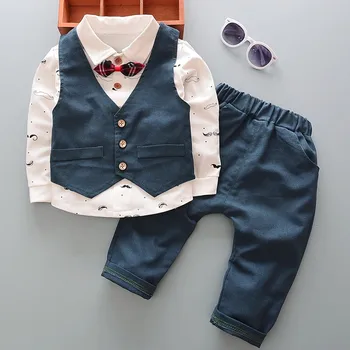 2019 Jaunā Vasaras Bērnu Apģērbu Komplekts Baby Boy Īsām Piedurknēm Ūsas Krekls + Bikses Uzvalks Modes Bērnu Drēbes