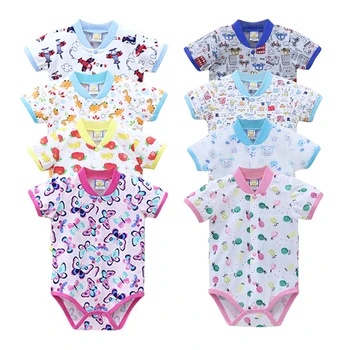 2019 Maz Q Vienu gabalu tīras kokvilnas, ar īsām piedurknēm bērnu bodysuits pavasarī un vasarā 8 gabali pogu print meiteņu drēbes
