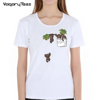 2019 Moderns Smieklīgi Karikatūra dzīvniekiem T krekls Sievietēm nerātns Kabatas Koala Lāči slinkums jenots T-krekls Vasaras Topi Atdzist Tees