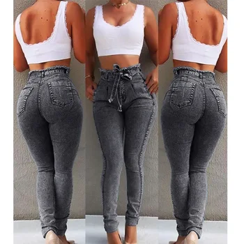 2019 modes Augsta Vidukļa Džinsus Sieviešu Streetwear Pārsējs Džinsa Femme Zīmuli Bikses Skinny Jeans