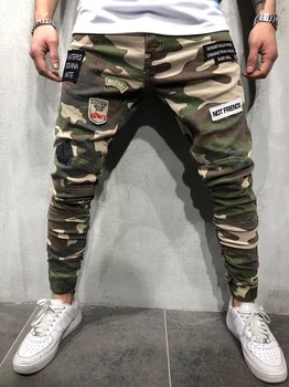 2019 Modes High Street Vīriešu Žetons Džinsi Ikdienas Kravu Bikses Kamuflāžas Armijas Zīmuli Bikses Hip Hop Potītes Rāvējslēdzēju Jogger Bikses Vīriešiem