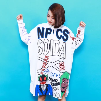 2019 Modes Pavasara Vasaras Harajuku Karikatūra Krekls Sievietēm Hip Hop Dizaina Gara Blūze Lielgabarīta Gadījuma Zaudēt Garš Tops