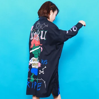 2019 Modes Pavasara Vasaras Harajuku Karikatūra Krekls Sievietēm Hip Hop Dizaina Gara Blūze Lielgabarīta Gadījuma Zaudēt Garš Tops