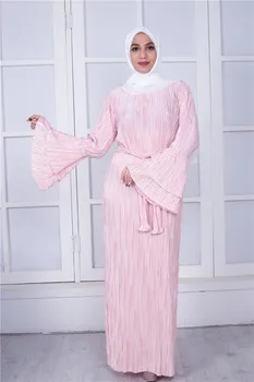2019 Vienkāršs un Elegants Slim Musulmaņu Dubaija Turcija Sprādziena Pērle Kroku Taures Piedurknēm Mūsdienu Modes Sieviešu Kleita ar garām Piedurknēm