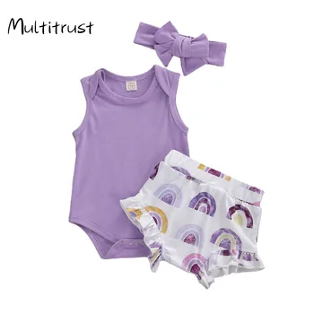 2020 0-24M Vasaras Baby Girl Apģērbu skaistu Ziedu /Cietais Kokvilnas Bodysuit Top Varavīksnes Drukas Tutu Bikses 2Colors Jauki Apģērbs, Komplekts