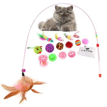 2020 16 Uds conjunto de juguetes para gatos pluma Teaser Zizli Catnip juguetes bola anillos gatos productos interactivos