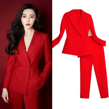 2020 Augstas Kvalitātes Modes divdaļīga Sieviešu Rudens Valkāt Jaunas Temperamentu korejas Profesionālās Valkāt Dubultā Krūtīm, Uzvalkā Elsas Uzvalki