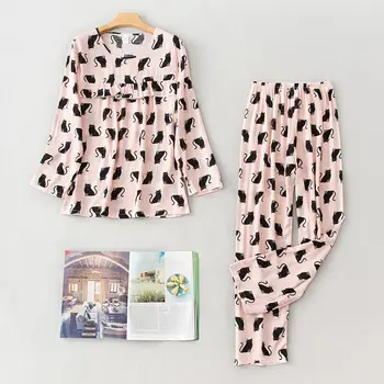 2020. Gada Pavasara Sieviešu Pidžamas Komplekts Pyjama Sievietēm Plānas Drukāšanas Pijamas Sievietēm Ar Garām Piedurknēm Gudrs Sleepwear Ikdienas Mājas Apģērba