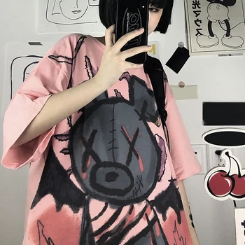 2020. gada vasaras anime T-krekls raud, lelle, lācis Harajuku stils balts karikatūra īsām piedurknēm brīvs savvaļas