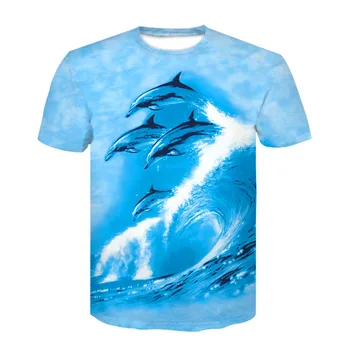 2020. gada vasaras modes vīriešu īsām piedurknēm dzīvnieku varavīksnes delfīnu iespiests T-krekls 3D modes augstas kvalitātes vīriešu un sieviešu t-krekls