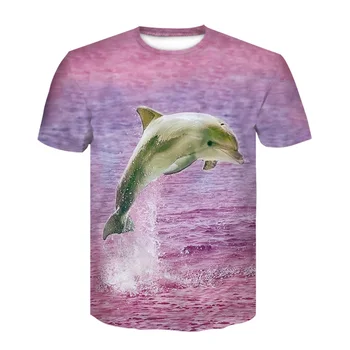 2020. gada vasaras modes vīriešu īsām piedurknēm dzīvnieku varavīksnes delfīnu iespiests T-krekls 3D modes augstas kvalitātes vīriešu un sieviešu t-krekls
