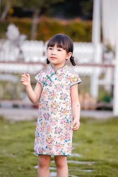2020. gada vasaras retro floral bērnu cheongsam kleita Ķīniešu stilā Hanfu meitene kleita jauns WT28