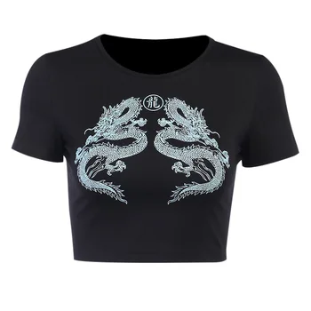 2020. gada Vasaras vintage tie krāsošanas Sieviešu t kreklu, kokvilnas, ar Īsām piedurknēm Sievietēm kultūraugu top sexy streetwear topi kokvilnas Gothic tee kreklu jaunas