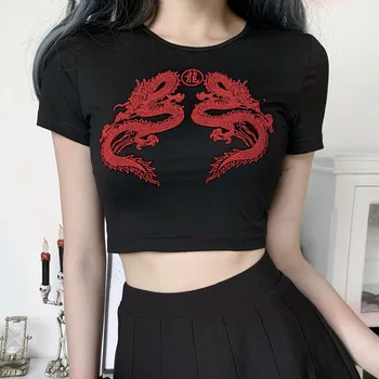 2020. gada Vasaras vintage tie krāsošanas Sieviešu t kreklu, kokvilnas, ar Īsām piedurknēm Sievietēm kultūraugu top sexy streetwear topi kokvilnas Gothic tee kreklu jaunas