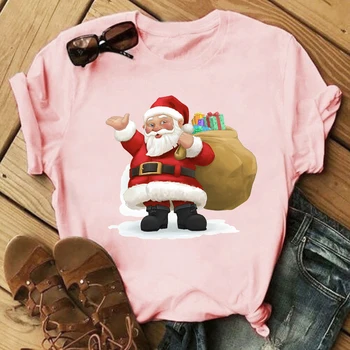 2020. gadam Jauniem Karstā Pārdošanas Kawaii Ziemassvētku Elk Karikatūra Izdrukāt Dāmu T-krekls Lielgabarīta Apaļu Kakla Mīksto Sieviešu Apģērbu Rozā Top Tee